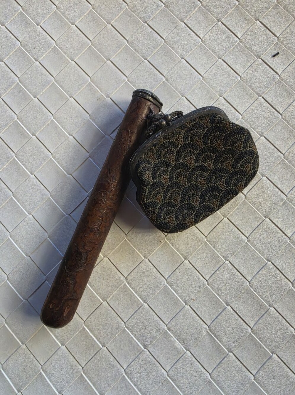 Vintage Antique Japanese Tobacco Pouch Pipe Case Set